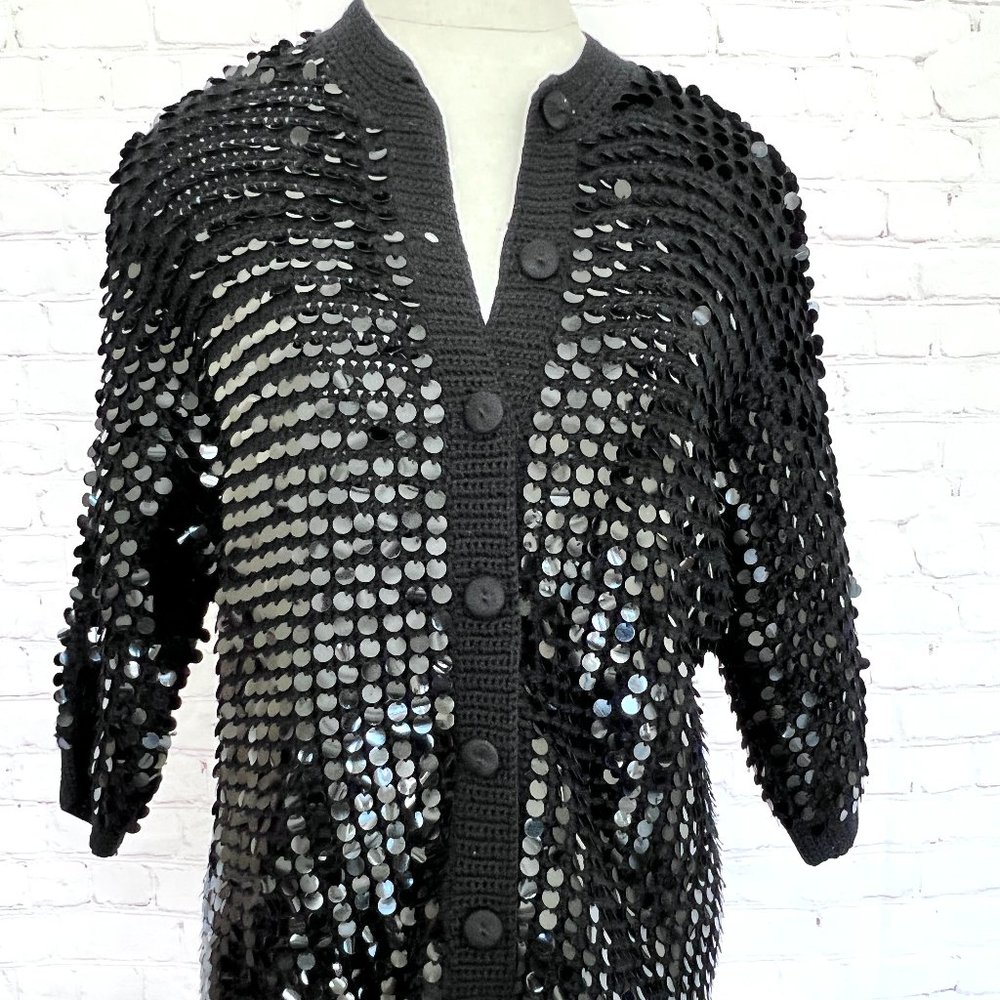 60's Black Sequin Cardigan/Sweater - Forecast Shops - Wool - Size Medium